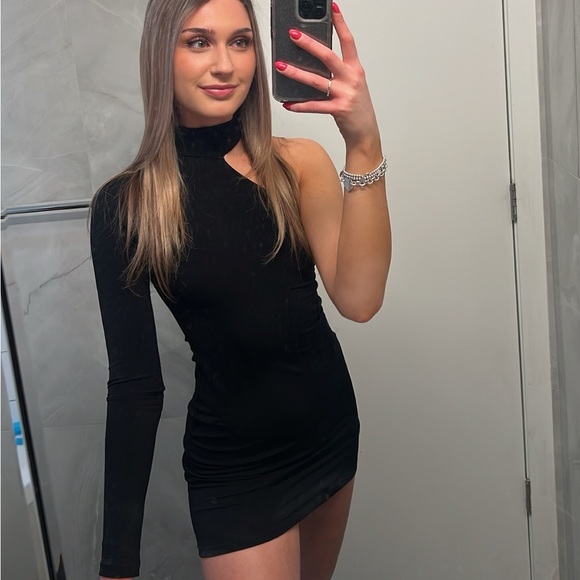 Motel Rocks Black One-Shoulder Dress - Picture 1 of 5